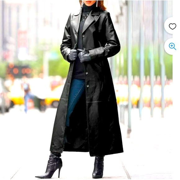 Thinsulate Genuine Long Women’s Black Leather Trench Coat - Picture 2 of 16